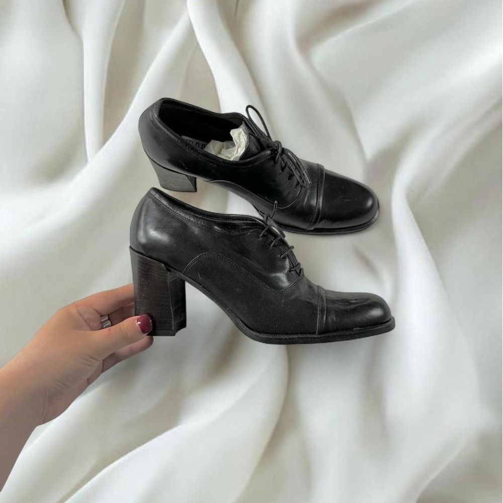 Massimo Italy black leather lace up oxford heels y2k mcbling fairy boho grunge